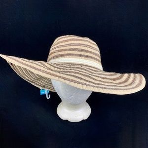 New w Tag Sun Gear Wide Brim Hat OS Beige Brown Ribbon Sun Hat Soft Packable NEW